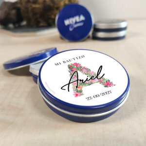 Nivea personalizada para Detalles de Bautizo, Inicial Floral