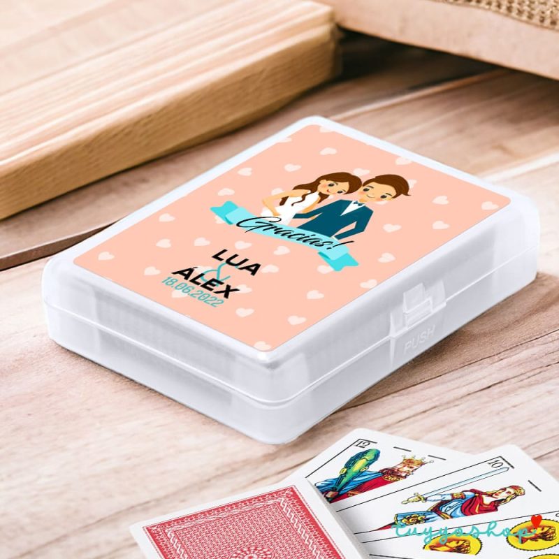 Baraja de naipes con caja personalizada. Modelo pareja.