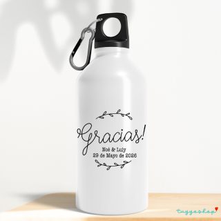 Bidón aluminio personalizado para detalles de boda. 400ml. Gracias