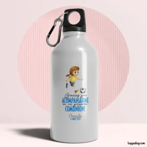 Bidón aluminio, personalizado para comunión, 400ml, modelo fútbol chica