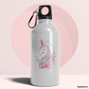 Bidón aluminio, personalizado para comunión, 400ml, modelo unicornio fantasía