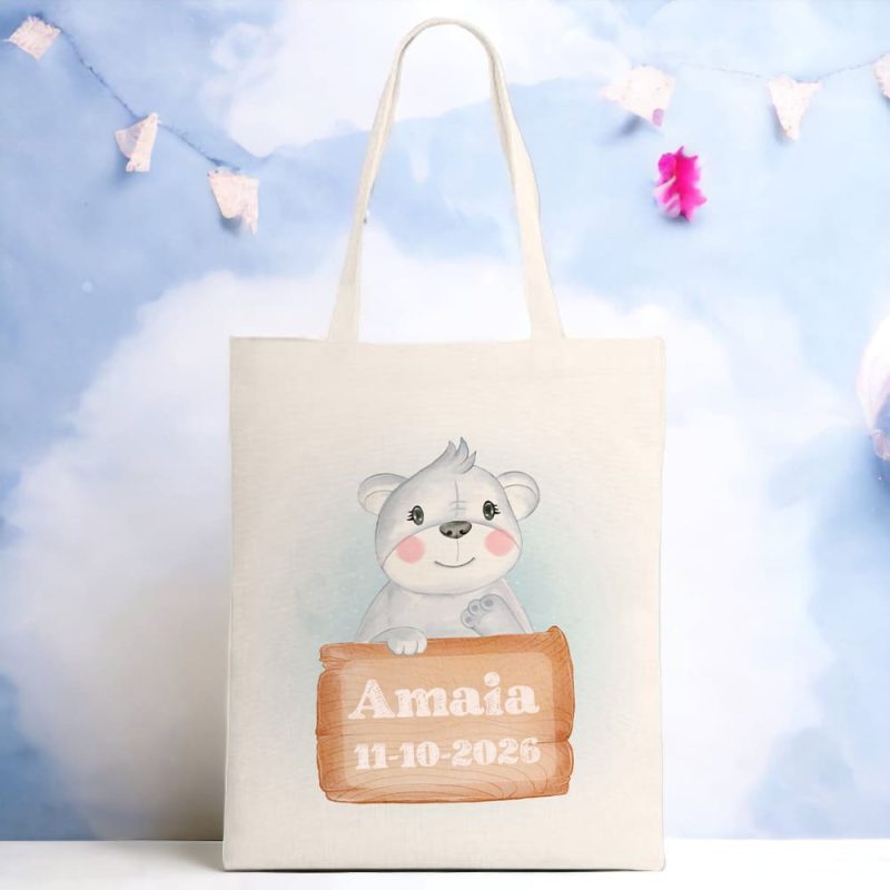 Bolsa personalizada para bautizo. Modelo Koala pizarra