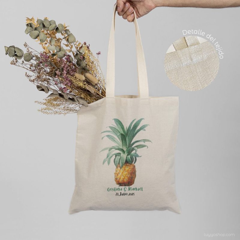 Bolsa personalizada poliester-algodón. Gran calidad. 34x39cm. Piña