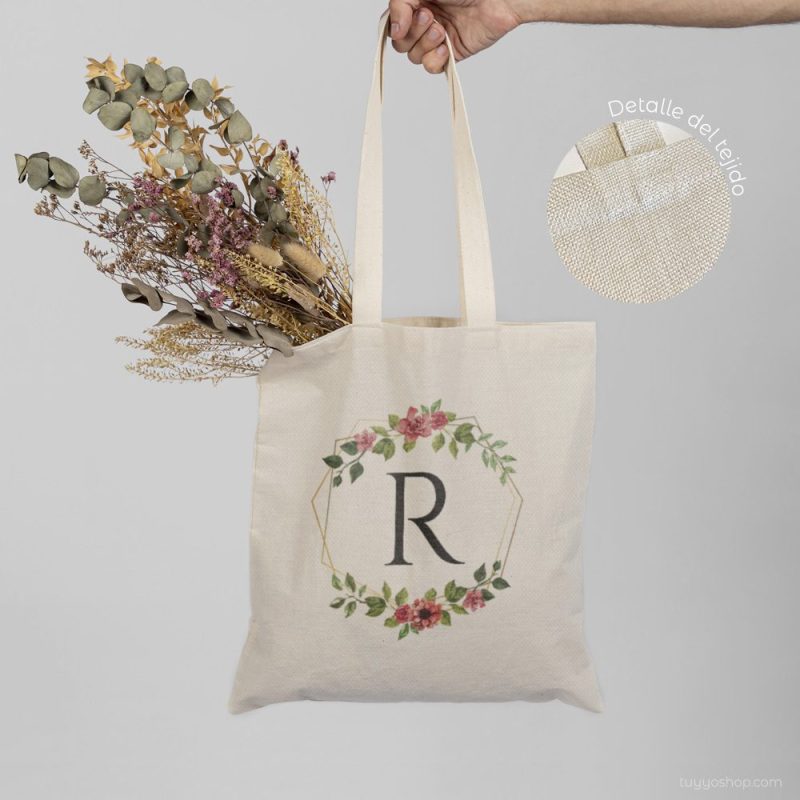 Bolsa personalizada para boda, inicial floral