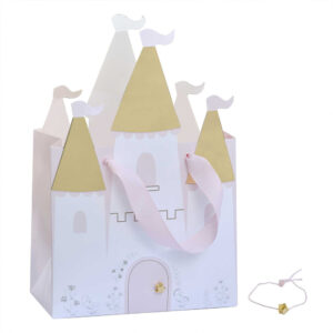 Pack 5 bolsas regalo. Castillo de princesas con pulsera. 25cm x 16,5cm x 5cm