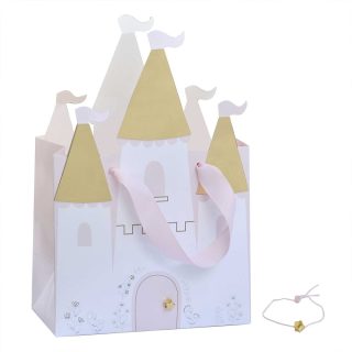 Pack 5 bolsas regalo. Castillo de princesas con pulsera. 25cm x 16,5cm x 5cm