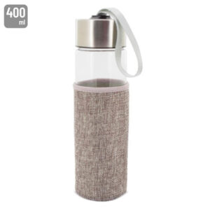 Botella H2O, 400ml. Cristal con funda de neopreno efecto jute