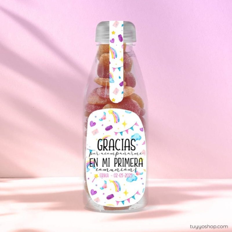 Botella reutilizable, rellena de chuches a elegir, personalizable