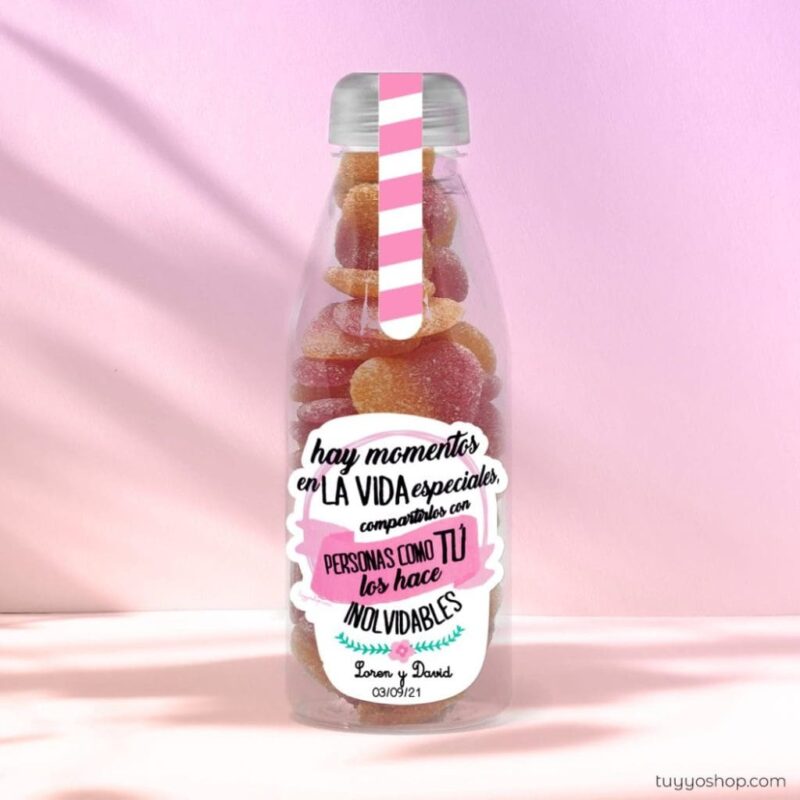 Botella reutilizable, rellena de chuches a elegir, personalizable, hay momentos - Imagen 6