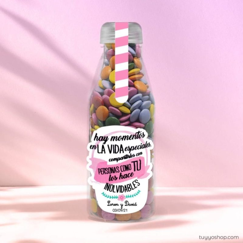 Botella reutilizable, rellena de chuches a elegir, personalizable, hay momentos