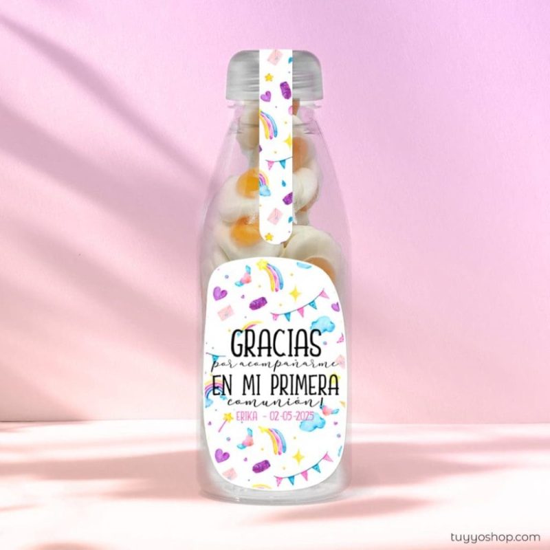 Botella reutilizable, rellena de chuches a elegir, personalizable