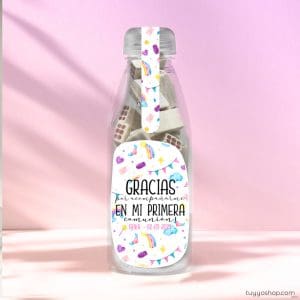 Botella reutilizable, rellena de chuches a elegir, personalizable