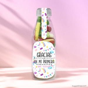 Botella reutilizable, rellena de chuches a elegir, personalizable