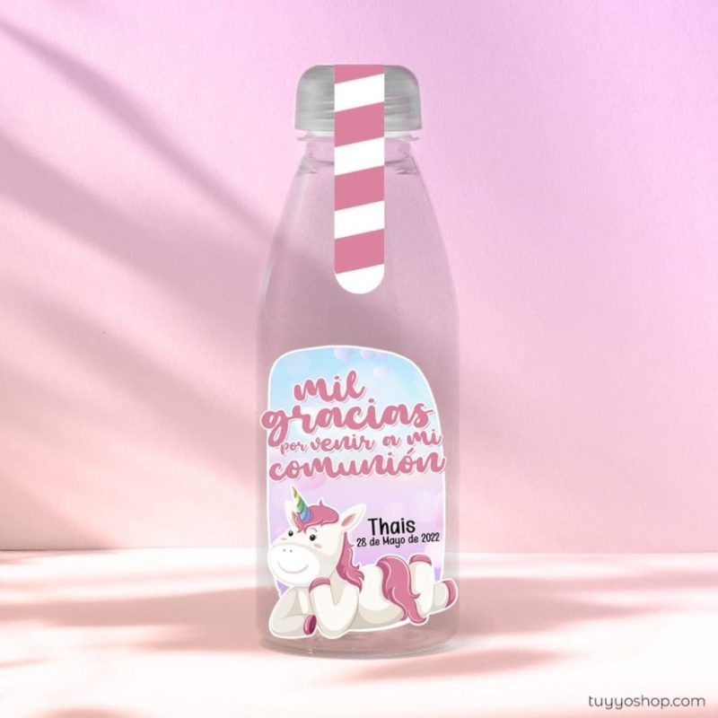 Botella reutilizable, llena de golosinas, personalizable, unicornio