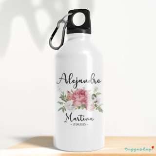 Bidón aluminio personalizado para detalles de boda. 400ml. Bouquet