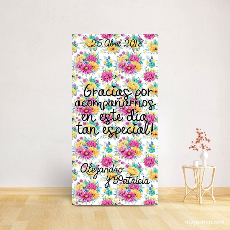 Cartel bienvenida boda. Modelo Fiesta Wedding. 70x140cm. Personalizable.