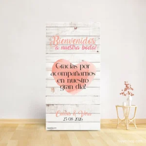 Cartel bienvenida boda. Modelo White Wood. 70x140cm. Personalizable.