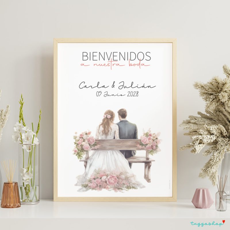 Cartel de bienvenida para boda Novios