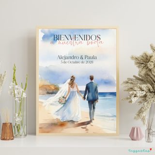 Cuadro de bienvenida para boda Novios en Playa