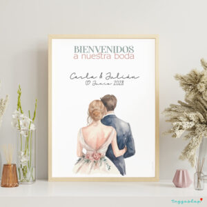 Cartel de boda bienvenida recién casados