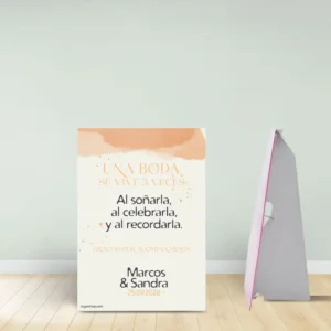 Cartel bienvenida boda con soporte, 70x100, modelo gold