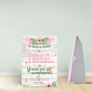 Cartel bienvenida boda con soporte, 70x100, modelo Ribons