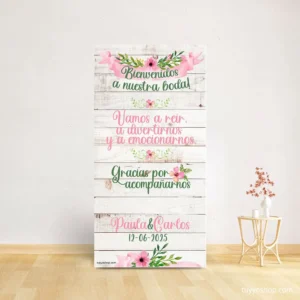 Cartel bienvenida boda. Modelo Ribons. 70x140cm. Personalizable.