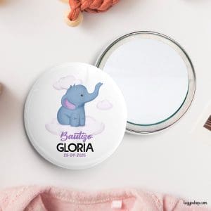 Chapa personalizada para bautizo. Modelo simba. Imperdible, abridor, espejo, imán