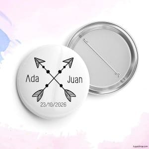 Chapa personalizada para boda, flecha negra. Abridor imán, espejo, imperdible o imán.