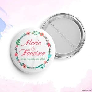 Chapa personalizada para boda, floral. Abridor imán, espejo, imperdible o imán.