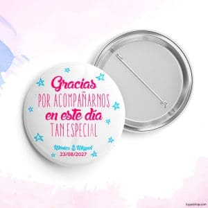 Chapa personalizada para boda, gracias por. Abridor imán, espejo, imperdible o imán.