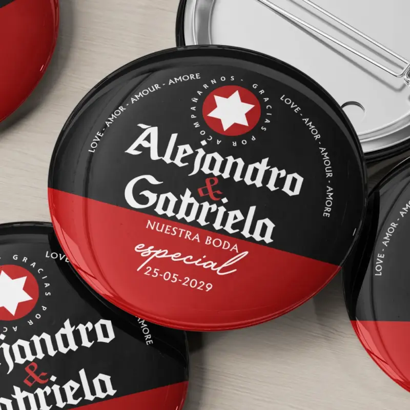 Chapa Estrella Galicia personalizada para detalle de boda