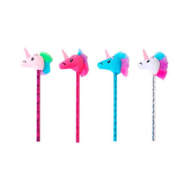 Divertido lápiz con peluche de unicornio. 4 colores