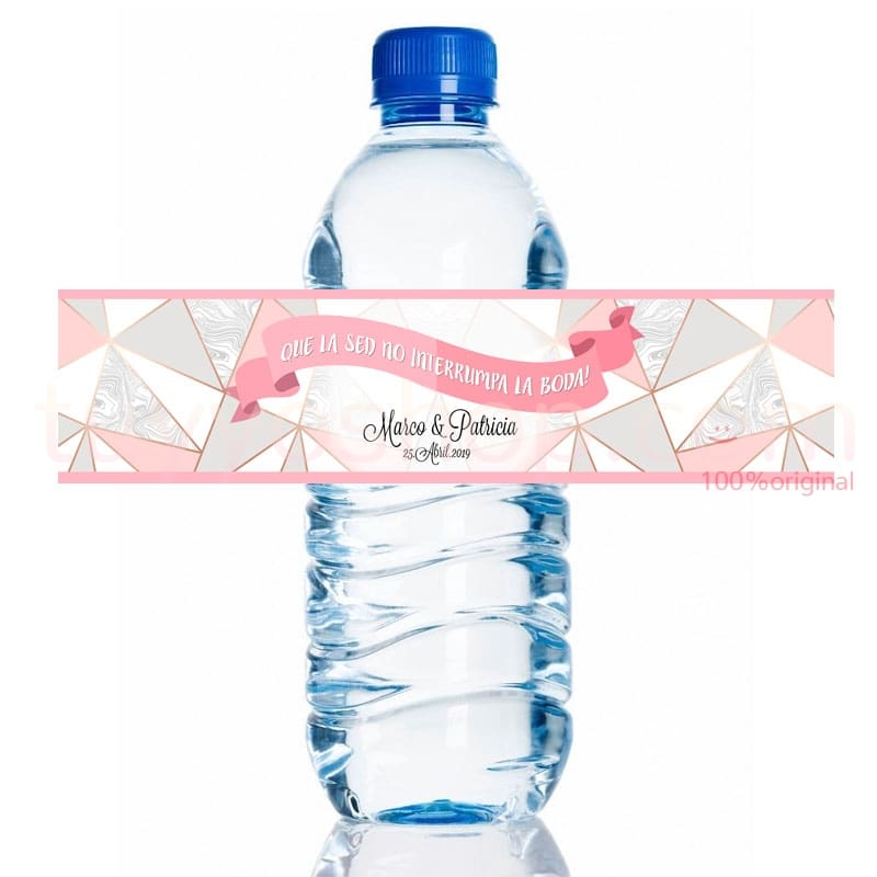 lado versus Terraplén Etiqueta personalizada para botella de agua. Modelo Pink. 20x5cm