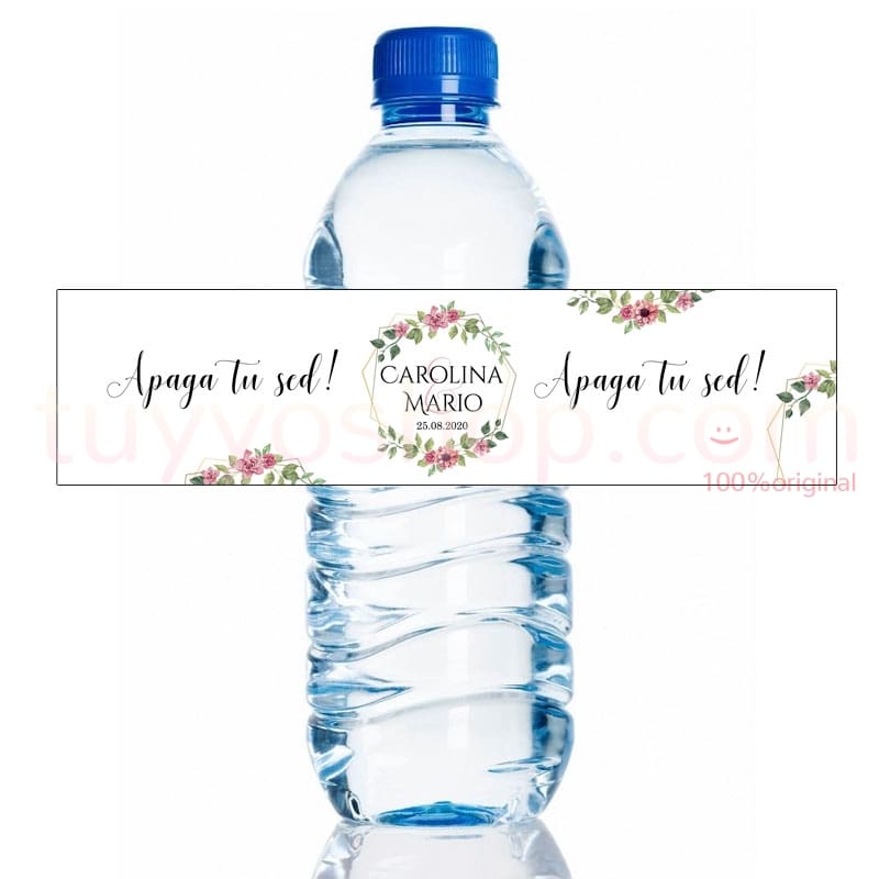 Etiqueta personalizada para botella de agua. Valencia. 20x5cm