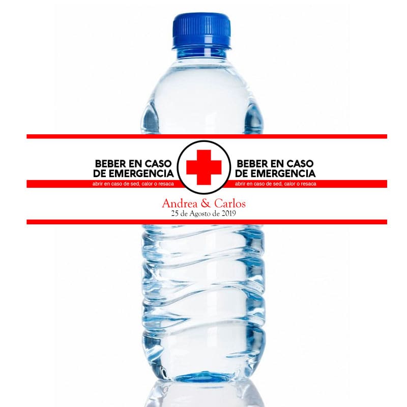 Susurro Ver a través de Brillante Etiqueta para personalizar botella de agua. Modelo emergencia. 20x5cm -  Tu&Yo Shop - Detalles de boda