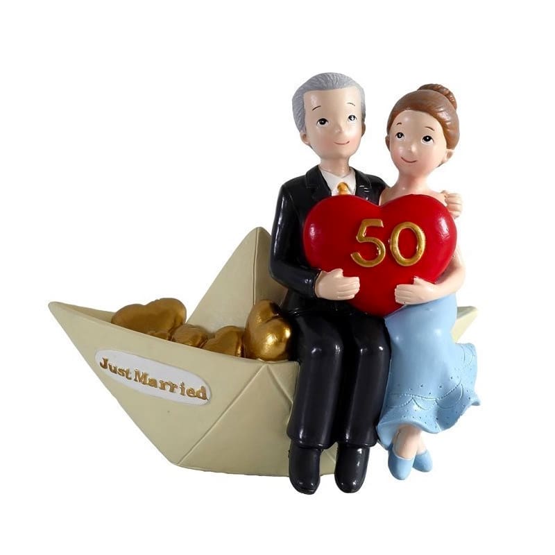 Figura para pastel de boda, 50 aniversario en barco. Decoración para bodas.