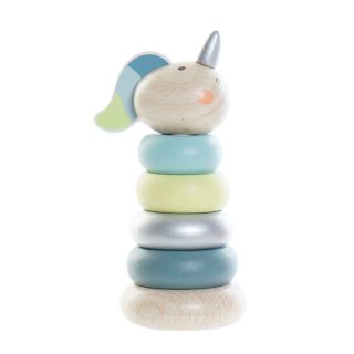 Juego apilable de madera Unicornio para regalo de bebé en color azul