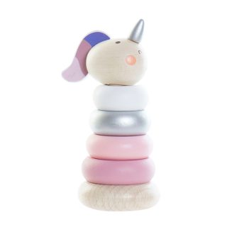 Juego apilable de madera Unicornio para regalo de bebé en color rosa