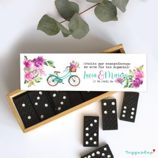 Juego dominó de madera personalizado para boda, modelo Bike Floral