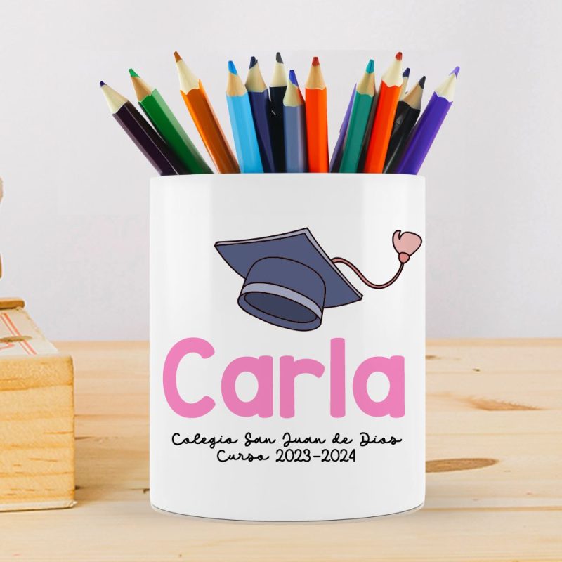 Lapicero personalizado con nombre para graduaciones. Nombre en color rosa.