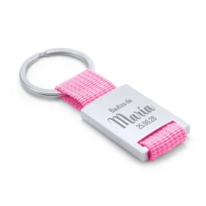 Llavero personalizado de bautizo. Rosa. Regalos de bautizo