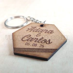 Llavero personalizado para boda, DM, modelo hexagonal, 5x4cm