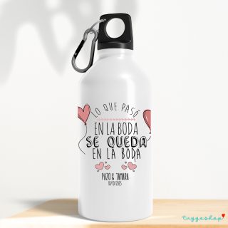 Bidón aluminio personalizado para detalles de boda. 400ml. Corazones