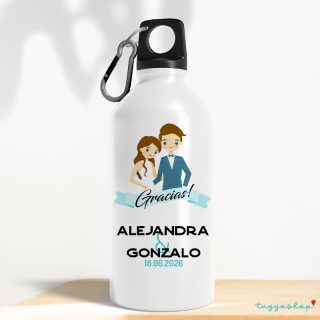 Bidón aluminio personalizado para detalles de boda. 400ml. Pareja