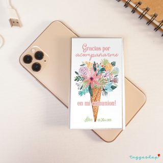 Powerbank personalizada para comunión, modelo helado floral