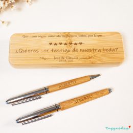 Set bolígrafos personalizados para testigos de boda