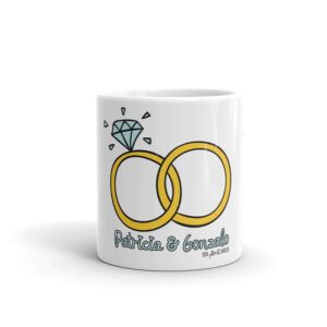 Taza para boda personalizada, modelo alianzas