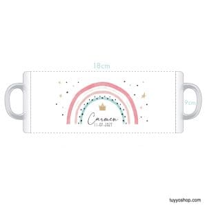 Taza personalizada para bautizo, arcoíris