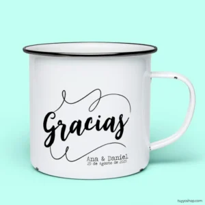 Taza retro metálica Personalizada Modelo Gracias